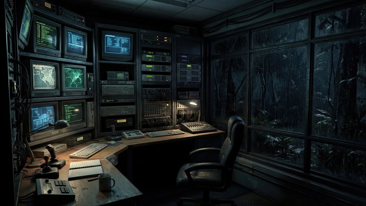 Remote Operations Control Room During Rain – Rain Sounds for Work, Sleep & Focus