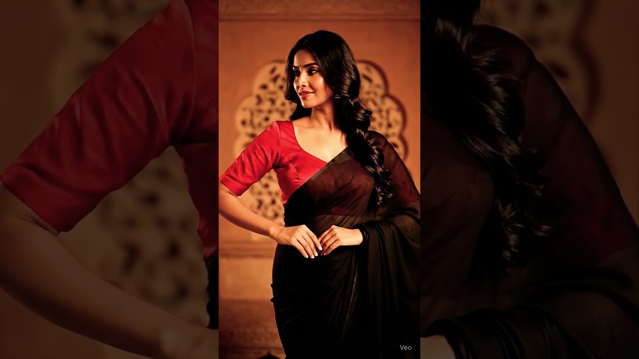 black chiffon saree and red blouse 