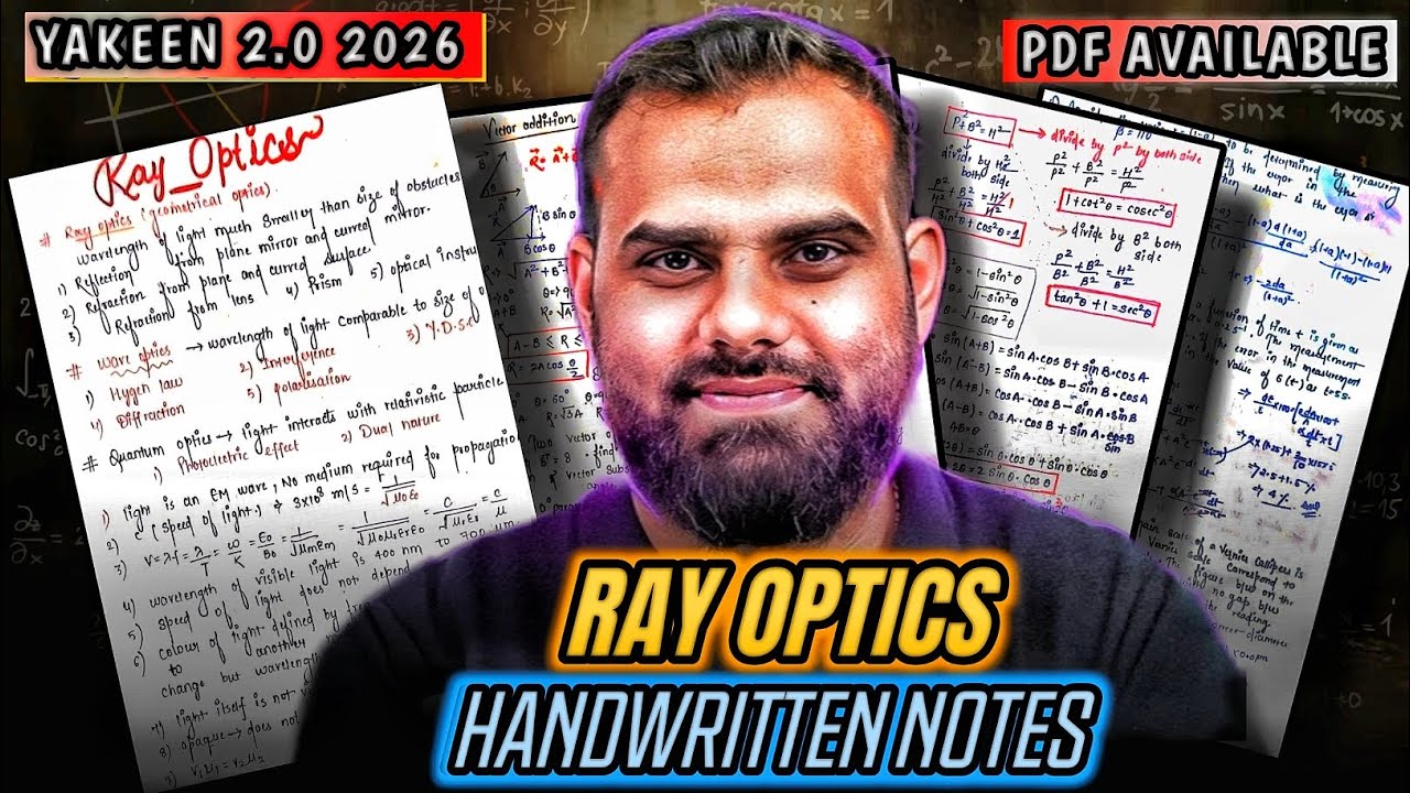 Ray optics handwritten notes | Yakeen 2.0 2026 | MR Sir | PW | Neet ...