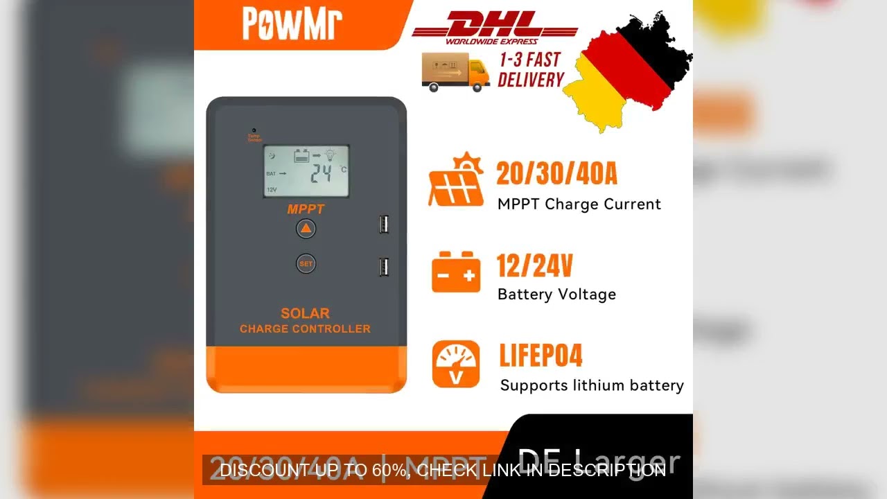 PowMr Solar Charge Controller MPPT 20A/30A/40A Charging Auto LCD Display Regulator 12V/24V Lithium B