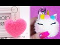 3 DIY: HOW TO MAKE PLUSH POMPOM KEY CHAIN + UNICORN AND HEART POMPOM