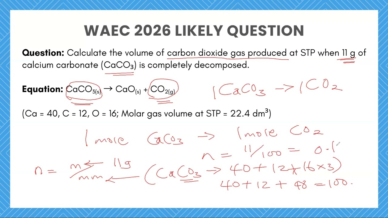 WAEC 2026 Likely Question | Volume of Gas at STP (Chemistry Calculation)