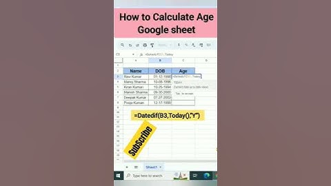 Calculate Age in google sheet Tips and tricks #focusinguide #exceltips #tutorial #shortvideo