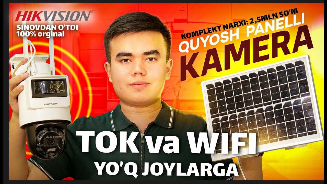 Quyosh panelli kamera | HIKVISION PTZ 4MP kamera | Kamera narxlari 2025 | Камера на солнечной панели