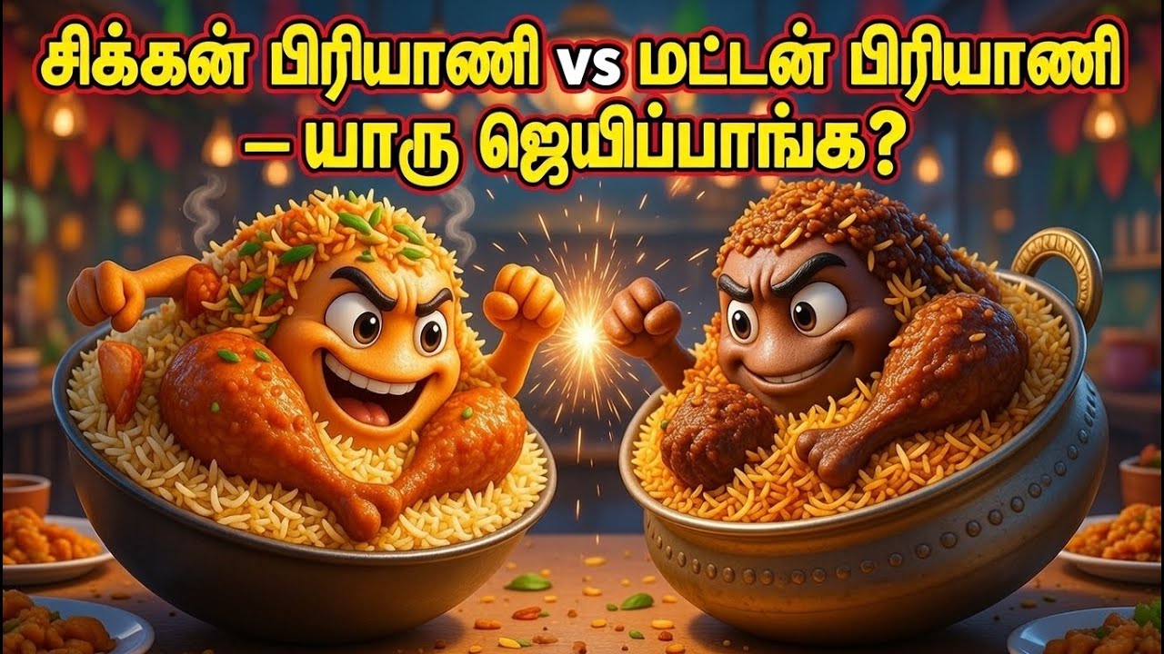 Chicken Biriyani 🆚 Mutton Biriyani | சிக்கன் vs மட்டன் பிரியாணி 😋🔥 | Fun Food Fight Tamil Kids Story