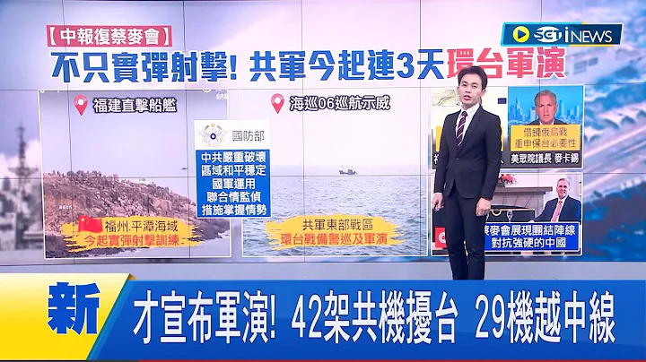 #iNEWS最新 才宣布军演 中国派42架共机扰台  29架跨越中线挑衅意味浓 国防部严正谴责 将以坚实战备整备，捍卫国家安全 │【台湾要闻】20230408│三立iNEWS - 天天要闻