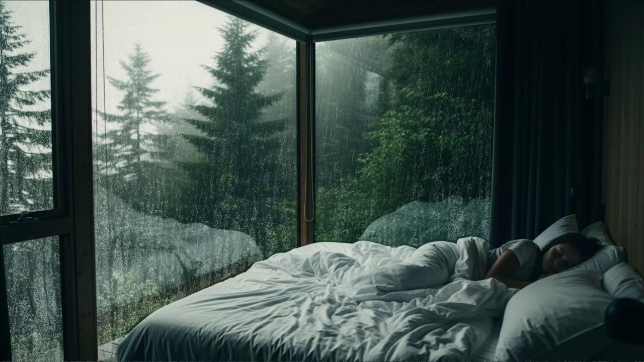No Ads, 🌧️🔥 Rainfall on Mountain Cabin Roof | Gentle Raindrops & Peaceful Forest