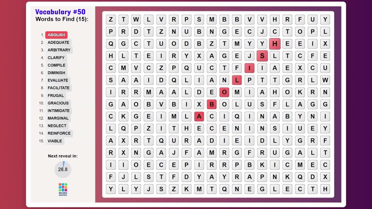 Word Search Game Challenge 50: Can You Find All 15 Before I Do? - Word Matrix