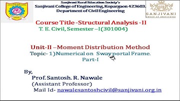 Numerical on Analysis of sway Portal Frame by Moment Distribution Method(Part-I Video)