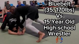 Bluebelt (170lbs) VS High-school Wrestler (15yo) 🤼🏾‍♂️ #Bluebelt #bjj #wrestling