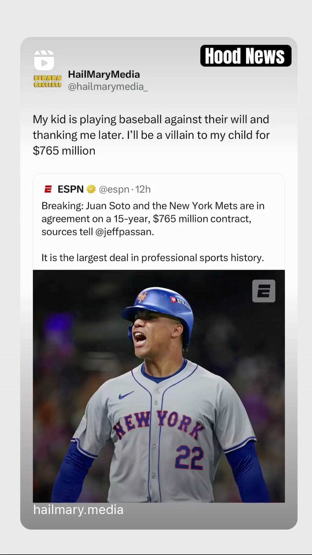 15 years, $765 Million Dollar Contract  #hoodnews #juansoto #newyorkmets #mlb #baseball #omg #money