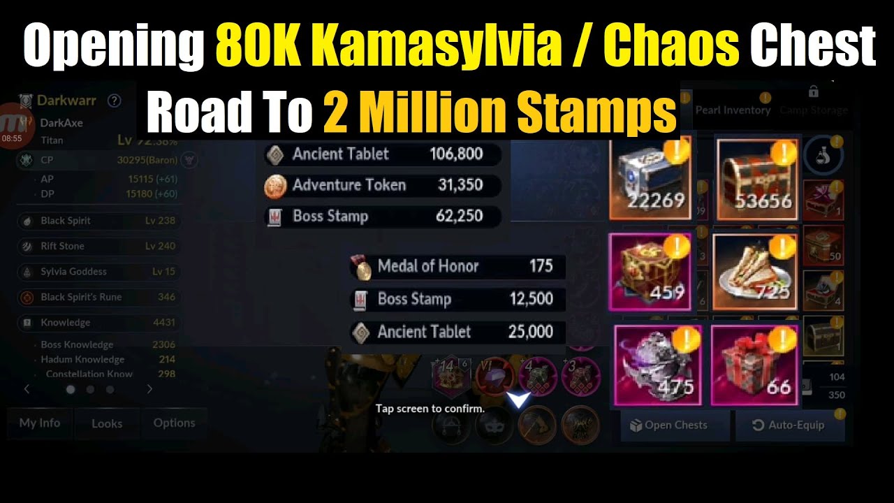 Black Desert Mobile Opening 80k+ Kamasylvia/Chaos Chests & Road To 2 Million Stamps