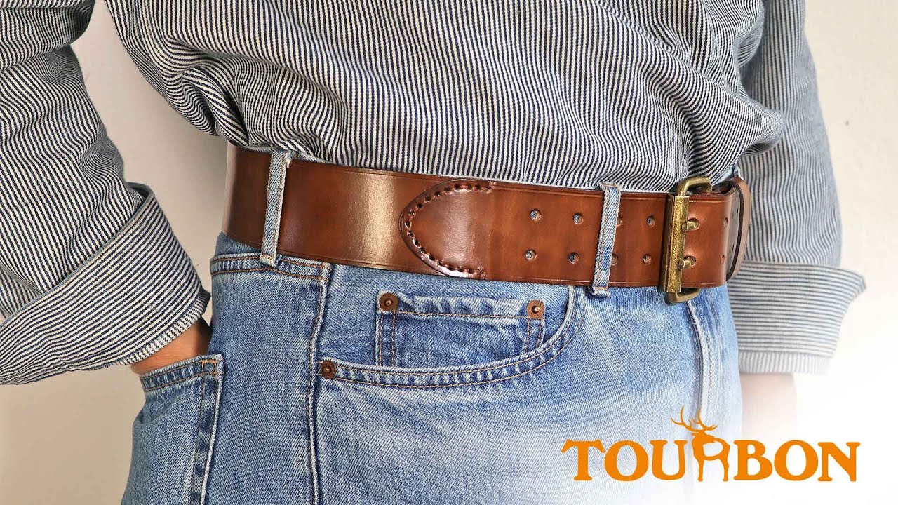 TOURBON Deluxe Koeienhuid Lederen Riem voor DIY Workshop Tool Pouch Western Cowboy Mens Riem Maat L