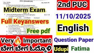 2nd PUC English Midterm exam question paper 2025 important questions for midterm exam 