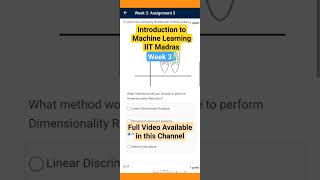 Week 3 Introduction to Machine Learning IIT Madras shorts nptel assignment education solved