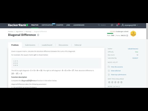 HackerRank | Diagonal Difference | Problem Solving | Basic | C++ |