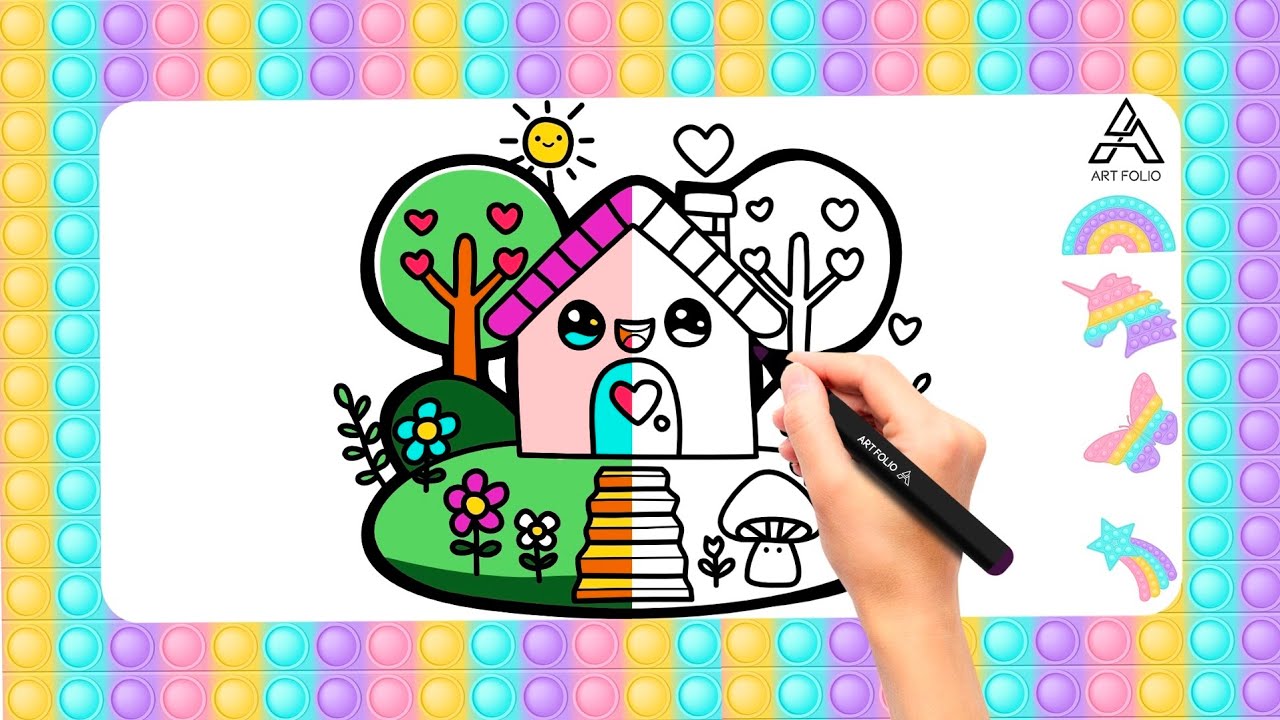 Step-by-Step Cute House with Hearts and Nature Drawing Tutorial!