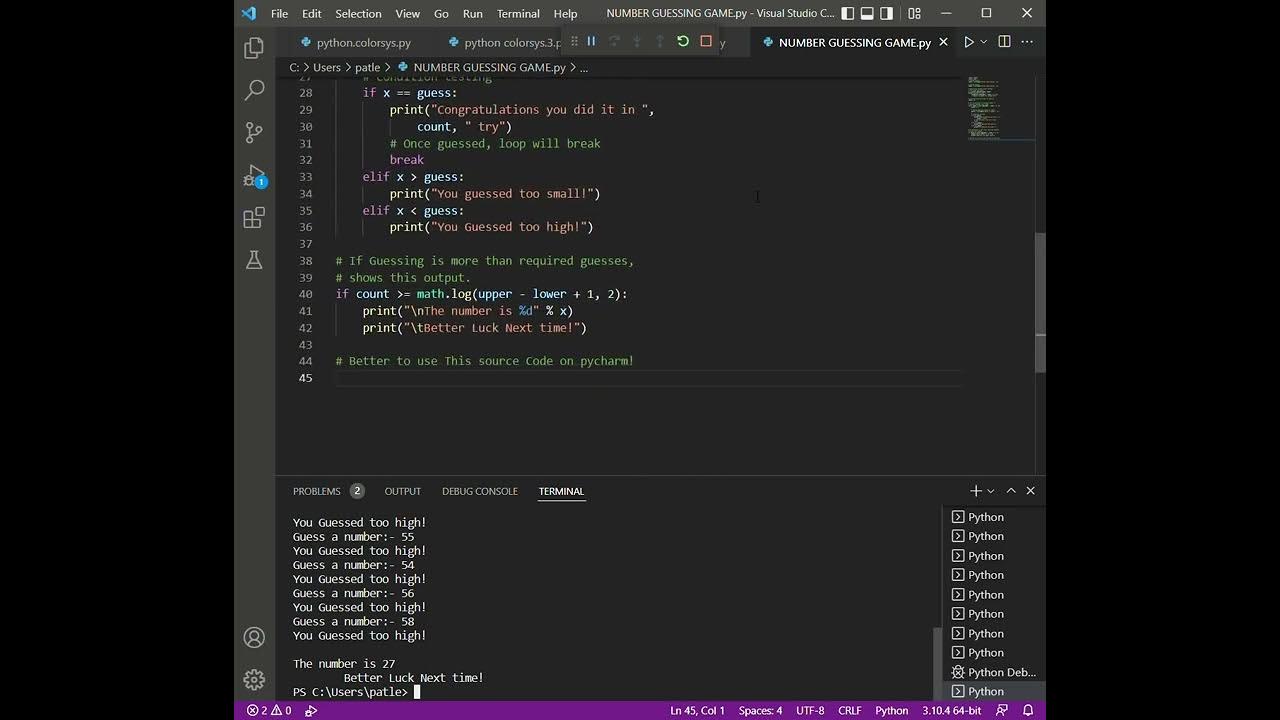 NUMBER GUESSING GAME Using Visual Studio Code - YouTube