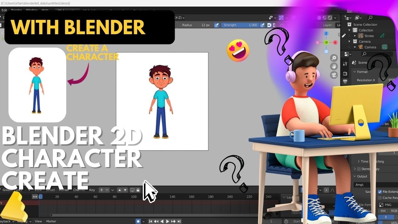 How to Create a 2D Character in Blender Using Grease Pencil | Easy ...