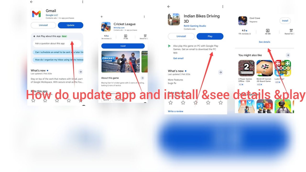 How do update app &game &instal or see details or play - YouTube