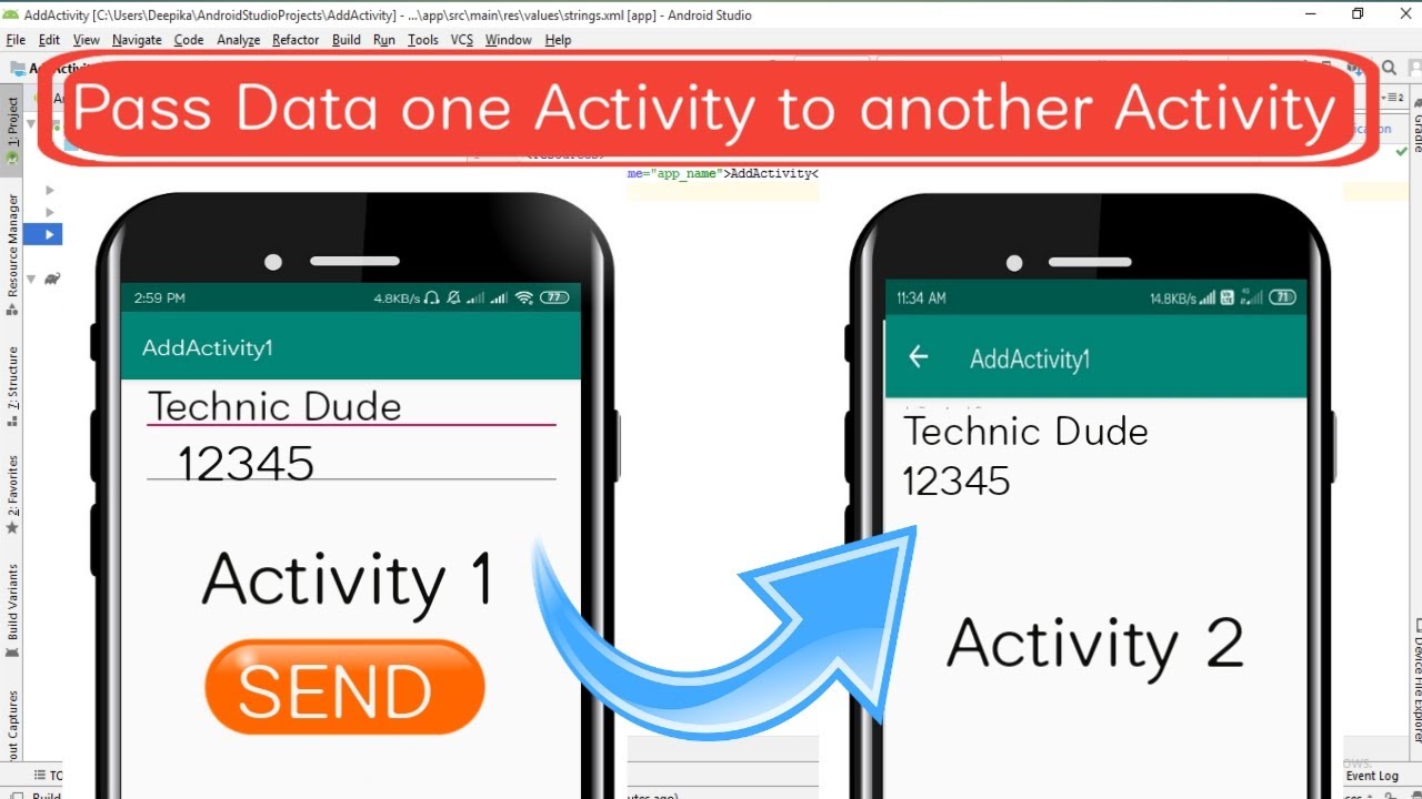 data exchange between activity in android studio