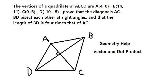 Geometry Help: The vertices of a quadrilateral ABCD are A(4, 0) , B(14, 11), C(0, 6) , D(-10, -5) .