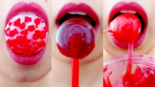 ASMR RED FOOD Eating Sounds : Satisfying Yummy RED FOOD