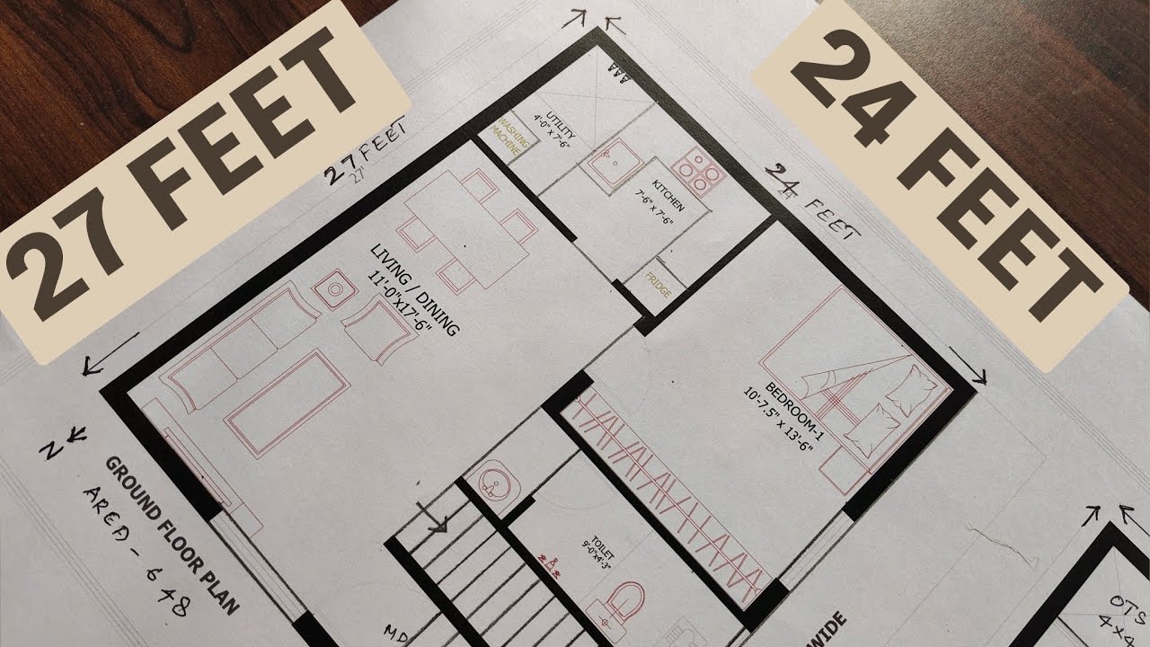 24x27 Duplex house plan | 3 bedroom house plan | 24*27 Ghar ka naksha | North face house plan plan
