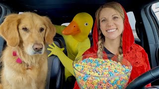 Rubber Ducky Surprises Little Red Riding Hood &amp; Puppy with Car Ride Chase!