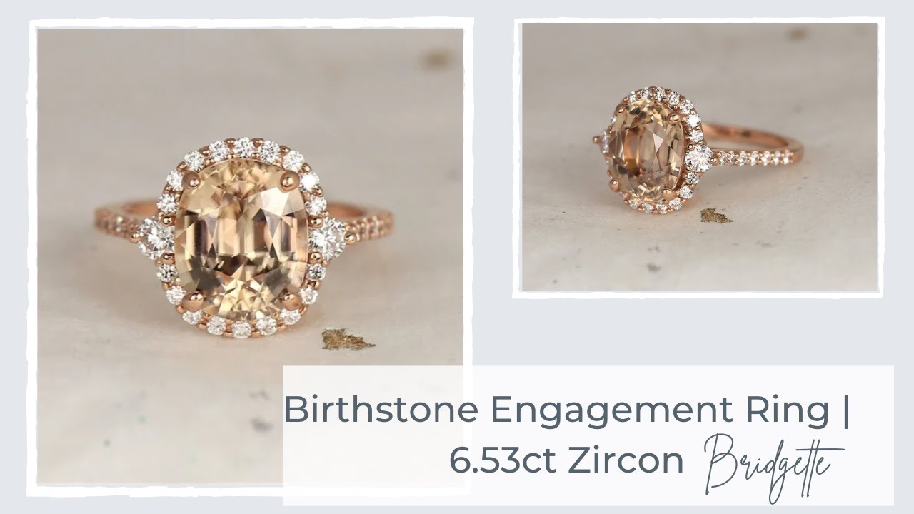 December Birthstone Ring | Rosados Box 6.53ct Bridgette Champagne Zircon & Diamond Halo Ring
