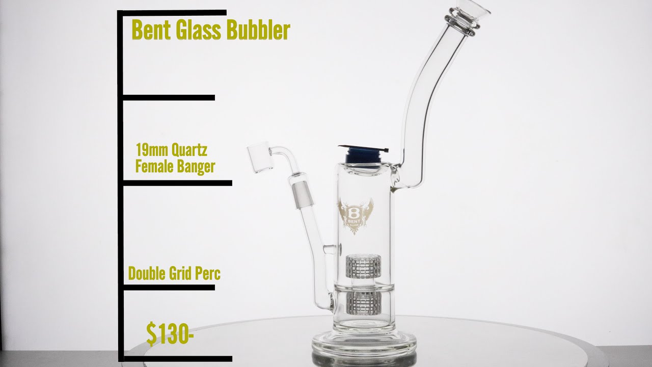 Bent Glass Bubbler 15" Double Grid Dab Rig