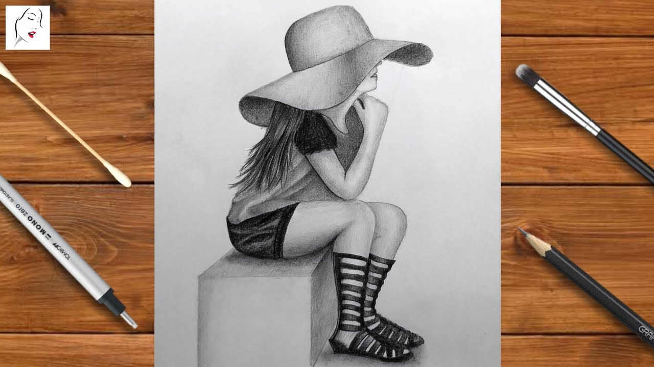 How to draw a Beautiful Girl with Cap step by step | Baby Girl | Pencil ...