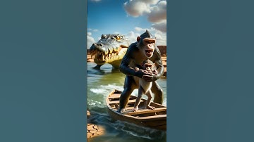 The monkey and his child lived in a tree house and a crocodile came into the pond 😭 #ai #monkey