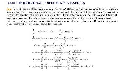 11.3.2 Series Representation of Elementary Functions