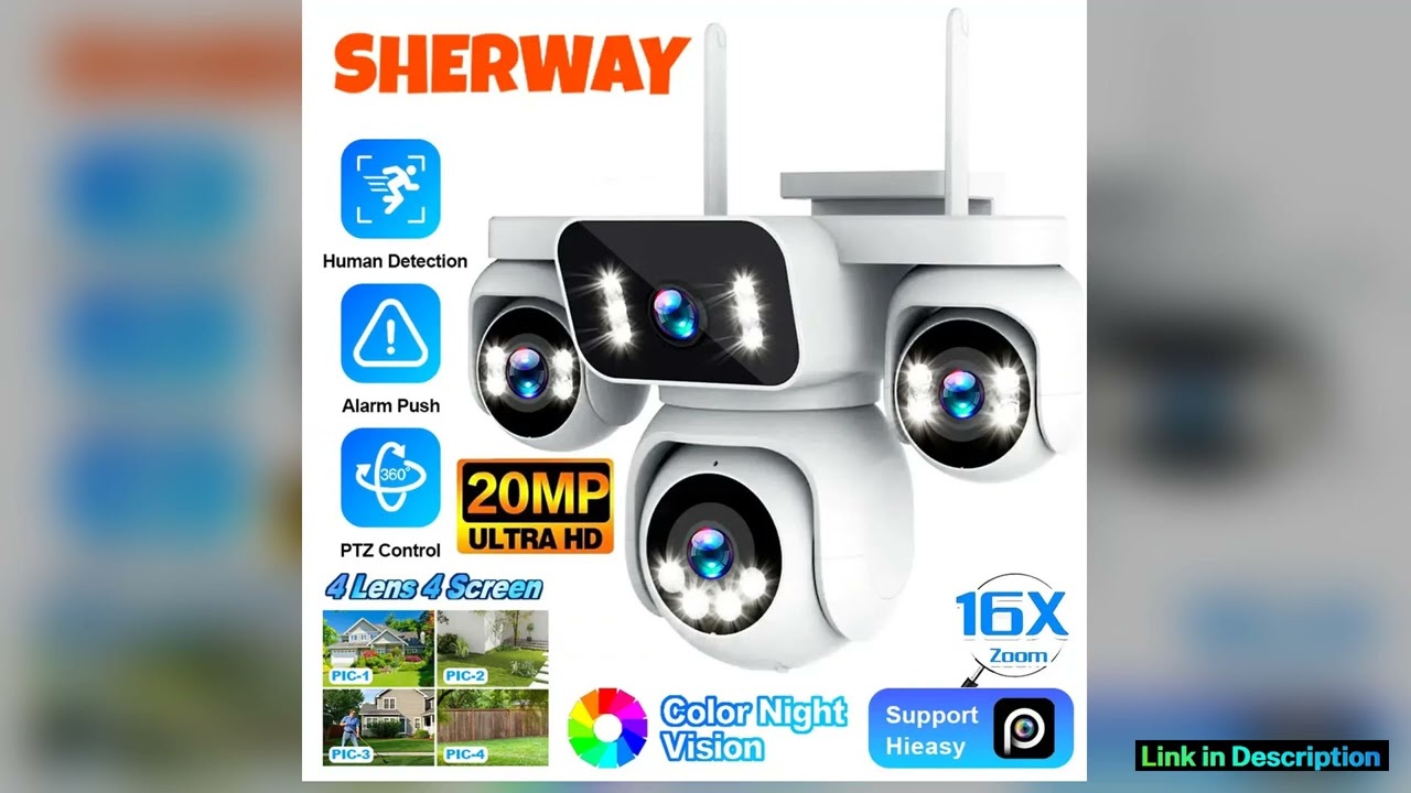 20MP 10K Four Screens WiFi Security Camera Outdoor Four Lens 360 PTZ 16X Zoom Auto Tracking CCTV Wi