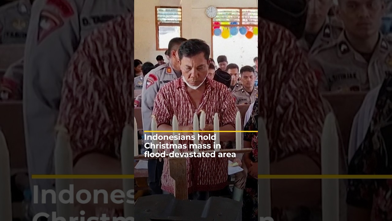 Indonesians hold Christmas mass at flood-devastated area | AJ#shorts