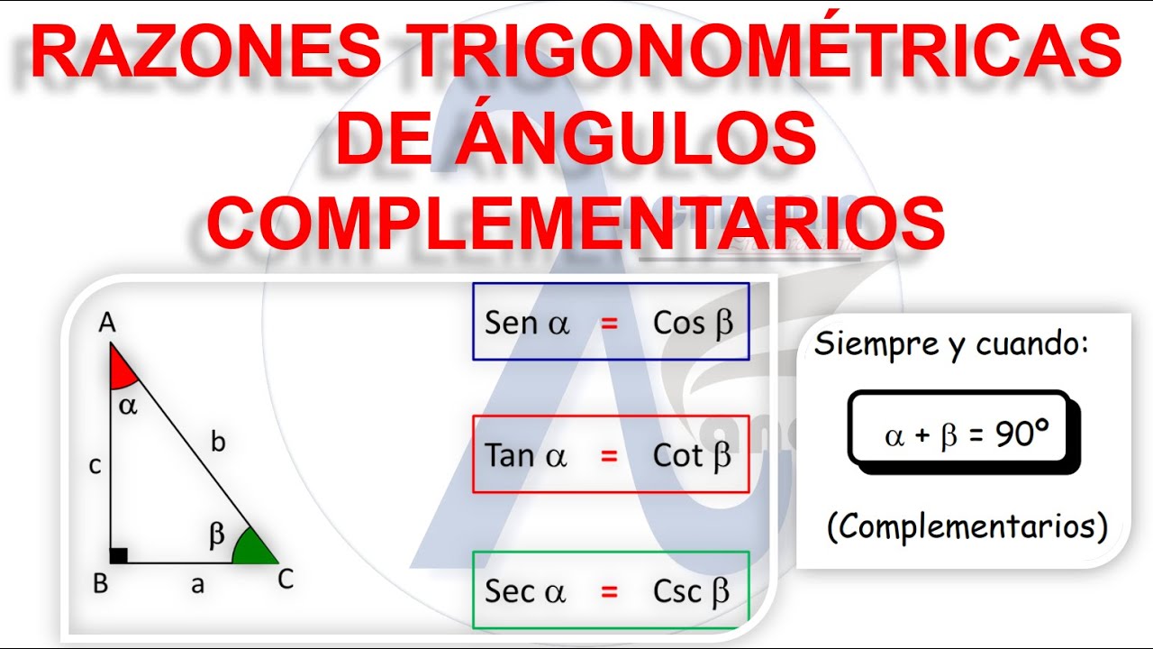 RAZONES TRIGONOMÉTRICAS DE ÁNGULOS COMPLEMENTARIOS