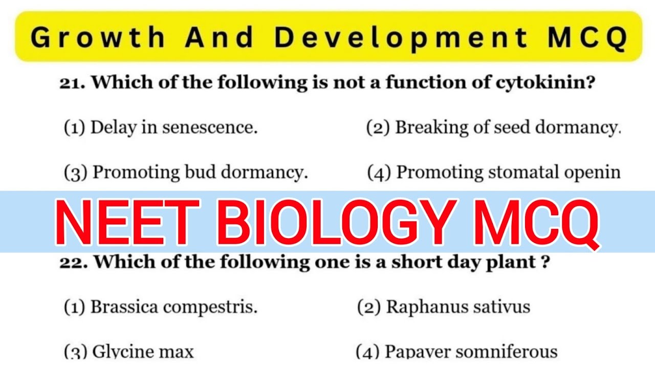 Plant Growth And Development MCQ | Biology MCQ 2025 | NEET Class 11 Biology
