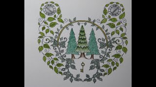 Adult Colouring Tutorial Pine Trees and Key - from Miniature Enchanted Forest by Johanna Basford