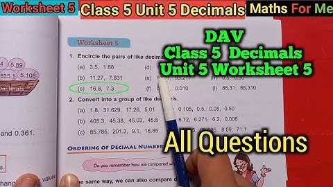 DAV Class 5 Maths | Unit 5 Decimals | Worksheet 5 (All Questions) | Maths For Me