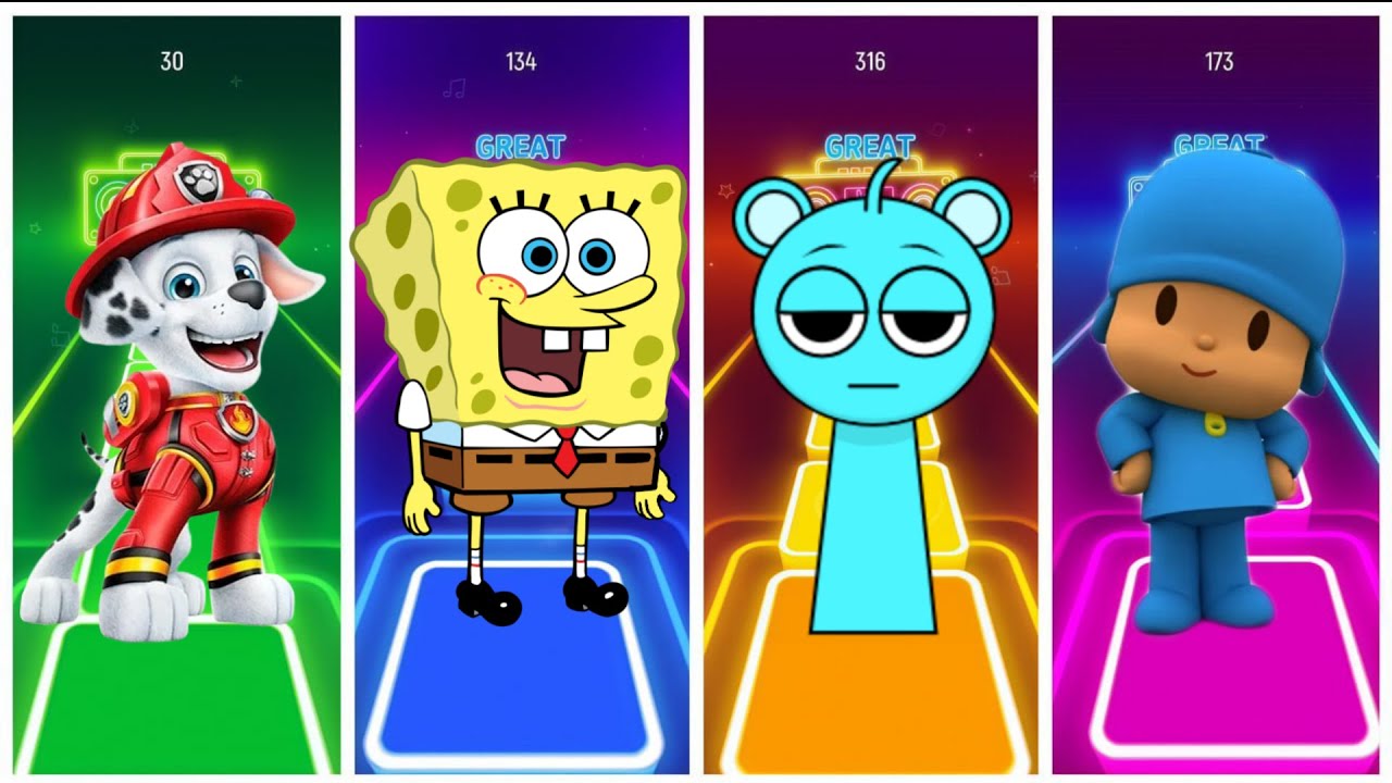 Щенячий патруль - Маршалл 🆚 Губка Боб 🆚 Спрунки 🆚 Танец Покойо 🎶 Tiles Hop EDM Rush