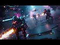 Epic music upbeat song, with synth orchestral cinematic style