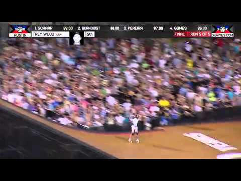 Trey Wood scores a 82.00 in Run 5 in the Skateboard Big Air Final at X Games Austin 2014