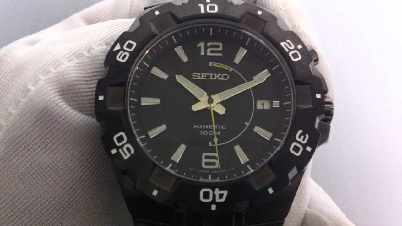 Men's Seiko Black Kinetic Watch SKA447