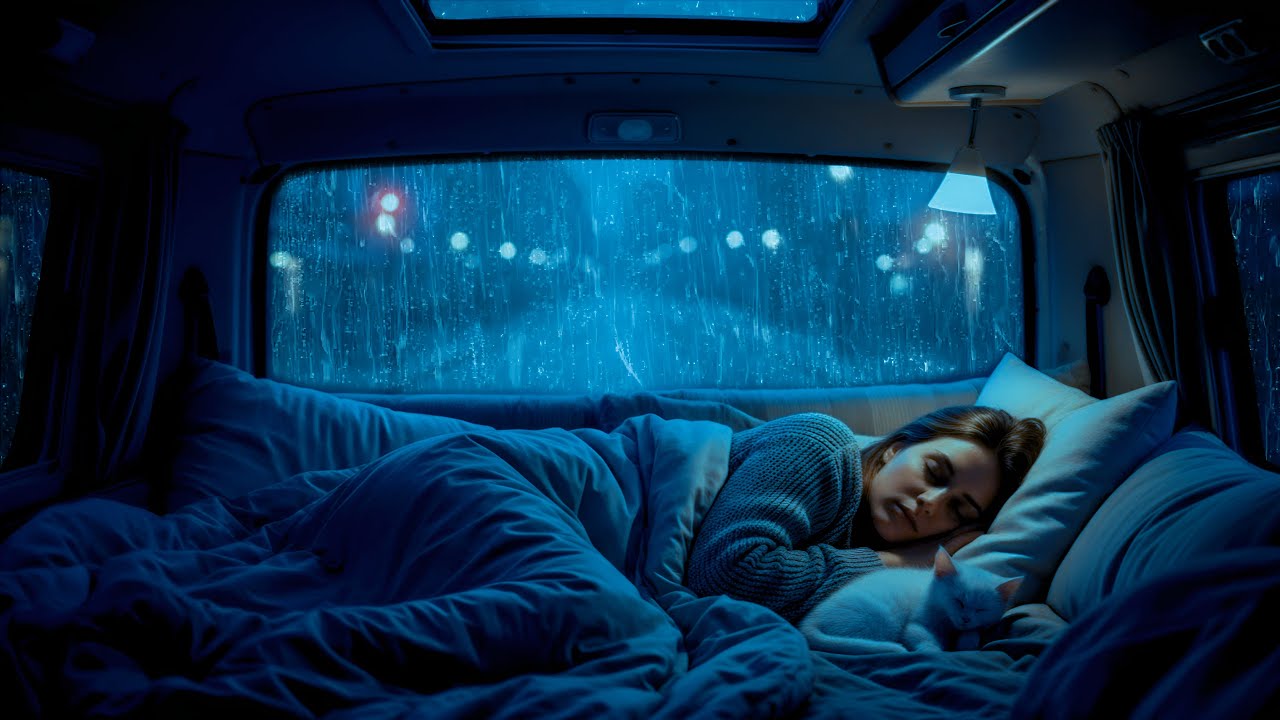 Rain Sounds For Sleeping -99% Instantly Fall Asleep With Rain Sound outside the window  Car At Night