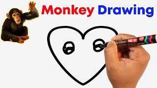 How To Draw Monkey From Heart ❤️ 🙉🙈 | Monkey Drawing Step By Step For Beginners | Drawing Tutorial