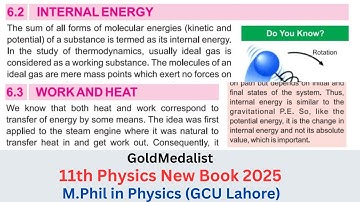 Internal Energy | Heat and Work | Physics Class 11 Chapter 6 New Book | Topic 6.2 And 6.3