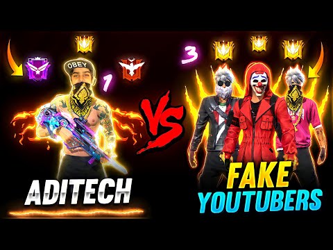 Aditech Vs Fake 3 Youtubers ❤️🤯 - Intense Custom Must Watch 😂 - Garena Free Fire