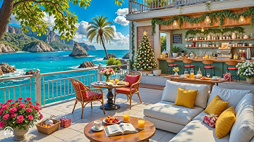 Happy Morning Jazz at Seaside Cafe Ambience 🌊 Elegant Bossa Nova Music & Ocean Waves for Relaxation