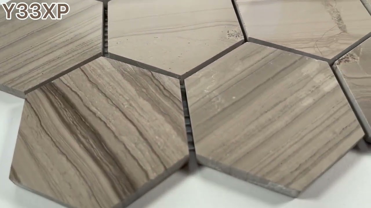 Marble Online - Athens Grey Wood Grain Marble 3 inch Hexagon Mosaic Tile Polished